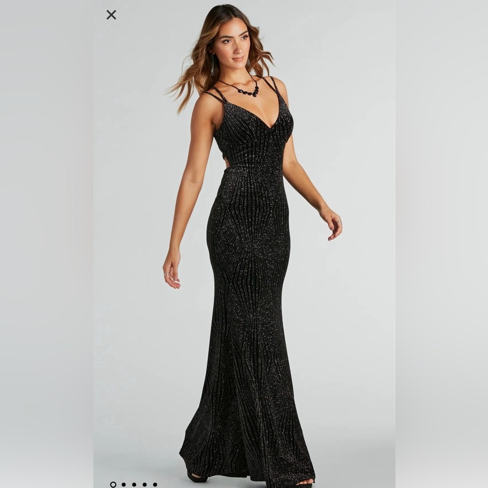 Spencer Formal Glitter Velvet Lace-Up Long Dress Size Small